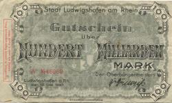Ludwigshafen - Stadt - 10.10.1923 - 1.1.1924 - 100 Milliarden Mark
