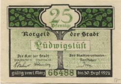 Ludwigslust - Stadt - 1.3.1922 - 30.9.1922 - 25 Pfennig