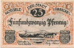 Lübbecke - Stadt - 8.12.1920 - 25 Pfennig