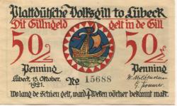 Lübeck - Plattdeutsche Volksgilde - 15.10.1921 - 50 Pfennig 