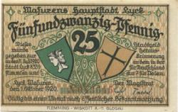 Lyck (heute: PL-Elk) - Stadt - 1.10.1920 - 25 Pfennig 