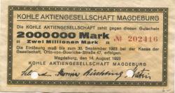 Magdeburg - Kohle AG, Otto von Guericke-Str. 47 - 14.8.1923 - 30.9.1923 - 2 Millionen Mark 