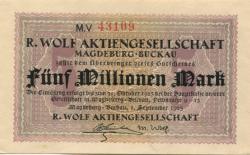 Magdeburg-Buckau - Wolf, R., AG, Feldstr. 9-13 - 1.9.1923 - 31.10.1923 - 5 Millionen Mark 