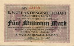 Magdeburg-Buckau - Wolf, R., AG, Feldstr. 9-13 - 1.9.1923 - 31.10.1923 - 5 Millionen Mark