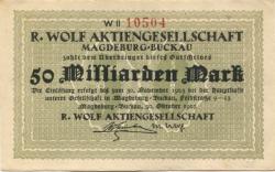 Magdeburg-Buckau - Wolf, R., AG, Feldstr. 9-13 - 30.10.1923 - 30.11.1923 - 50 Milliarden Mark