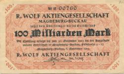 Magdeburg-Buckau - Wolf, R., AG, Feldstr. 9-13 - 6.11.1923 - 30.11.1923 - 100 Milliarden Mark 