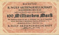 Magdeburg-Buckau - Wolf, R., AG, Feldstr. 9-13 - 6.11.1923 - 30.11.1923 - 100 Milliarden Mark
