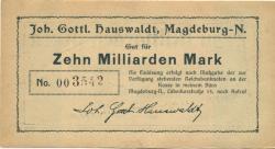 Magdeburg-Neustadt- Hauswaldt, Johann Gottlieb, Schokoladefabrik, Lübecker Str. 13 - -- - 10 Milliarden Mark