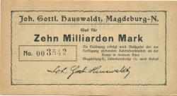 Magdeburg-Neustadt- Hauswaldt, Johann Gottlieb, Schokoladefabrik, Lübecker Str. 13 - -- - 10 Milliarden Mark 