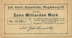 Magdeburg-Neustadt- Hauswaldt, Johann Gottlieb, Schokoladefabrik, Lübecker Str. 13 - -- - 10 Milliarden Mark