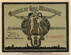 Mainbernheim - Stadt - Dezember 1920 - 31.3.1921 - 25 Pfennig