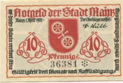 Mainz - Stadt - 1.4.1921 - 10 Pfennig