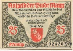 Mainz - Stadt - 1.4.1921 - 25 Pfennig 