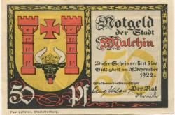 Malchin - Stadt - - 31.12.1922 - 50 Pfennig