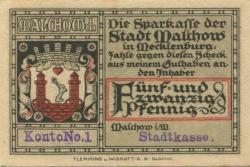 Malchow - Stadt - -- - 25 Pfennig
