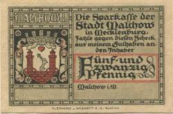 Malchow - Sparkasse* - -- - 25 Pfennig