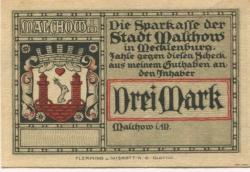 Malchow - Sparkasse* - -- - 3 Mark