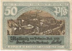 Mallmitz (heute: PL-Malomice) - Gemeinde - Juli 1921 - 50 Pfennig