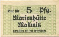 Mallmitz (heute: PL-Malomice) - Marienhütte AG, vormals Schlittgen & Haase, Eisenhüttenwerk Mallmitz - -- - 5 Pfennig