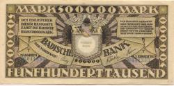 Mannheim - Badische Bank - 1.8.1923 - 500000 Mark