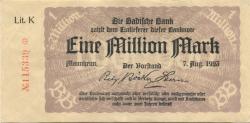 Mannheim - Badische Bank - 7.8.1923 - 1 Million Mark