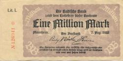 Mannheim - Badische Bank - 7.8.1923 - 1 Million Mark