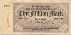 Mannheim - Badische Bank - 7.8.1923 - 1 Million Mark