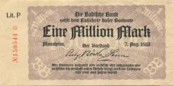 Mannheim - Badische Bank - 7.8.1923 - 1 Million Mark