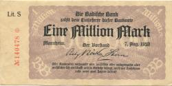 Mannheim - Badische Bank - 7.8.1923 - 1 Million Mark