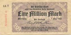 Mannheim - Badische Bank - 7.8.1923 - 1 Million Mark