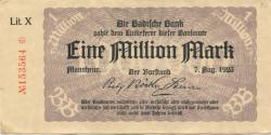 Mannheim - Badische Bank - 7.8.1923 - 1 Million Mark
