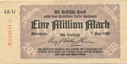 Mannheim - Badische Bank - 7.8.1923 - 1 Million Mark