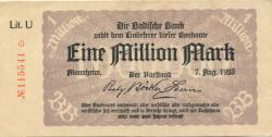 Mannheim - Badische Bank - 7.8.1923 - 1 Million Mark 