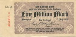 Mannheim - Badische Bank - 7.8.1923 - 1 Million Mark