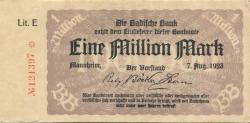 Mannheim - Badische Bank - 7.8.1923 - 1 Million Mark