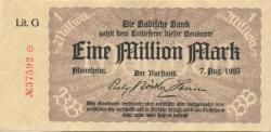 Mannheim - Badische Bank - 7.8.1923 - 1 Million Mark