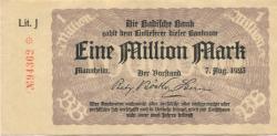 Mannheim - Badische Bank - 7.8.1923 - 1 Million Mark