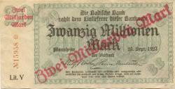 Mannheim - Badische Bank - 25.9.1923 - 2 Millarden Mark