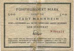 Mannheim - Stadt - - 1.3.1923 - 500 Mark