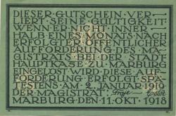 Marburg - Stadt - 11.10.1918 - 2.1.1919 - 10 Mark