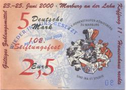 Marburg - W. V. Hohenstaufen-Königsberg, Kaffweg 11 (Hansen-Haus) - 13.6. - 15.6.2008 - 2.5 Euro