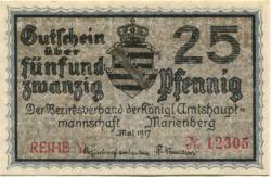Marienberg - Amtshauptmannschaft - Mai 1917 - 31.12.1918 - 25 Pfennig