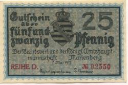 Marienberg - Amtshauptmannschaft - Mai 1917 - 31.12.1918 - 25 Pfennig