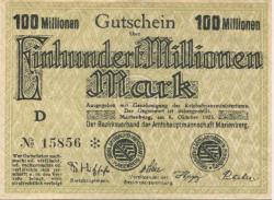 Marienberg - Amtshauptmannschaft - 4.10.1923 - 100 Millionen Mark