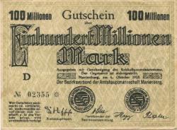 Marienberg - Amtshauptmannschaft - 4.10.1923 - 100 Millionen Mark