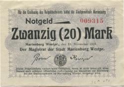 Marienburg (heute: PL-Malbork) - Stadt - 13.11.1918 - 20 Mark