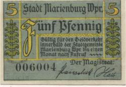 Marienburg (heute: PL-Malbork) - Stadt - -- - 5 Pfennig