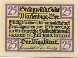Marienburg (heute: PL-Malbork) - Stadt - -- - 25 Pfennig