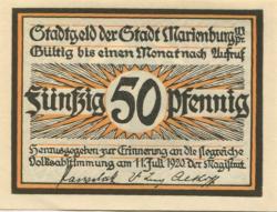 Marienburg (heute: PL-Malbork) - Stadt - -- - 50 Pfennig