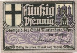 Marienburg (heute: PL-Malbork) - Stadt - -- - 50 Pfennig